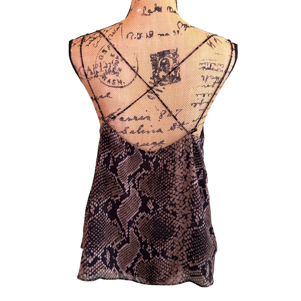 Zara‎ TRF Snakeskin Print V-Neck Camisole Top Brown Black Strappy Back Medium